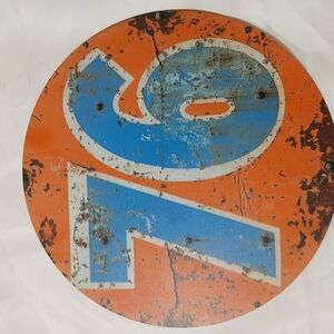 Vintage Rusted Blue & Orange Round Sign Wall Art Reproduction